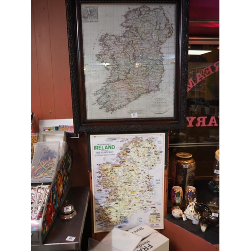 67 - A large framed map of Ireland & unframed map.