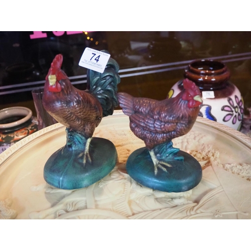 74 - A ceramic rooster & hen.