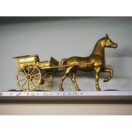 349 - A vintage brass horse & cart.