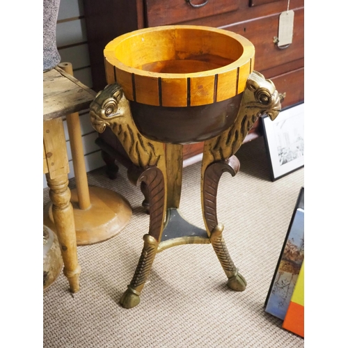 380 - A large & unusual wooden planter on carved tripod base with dragon supports.