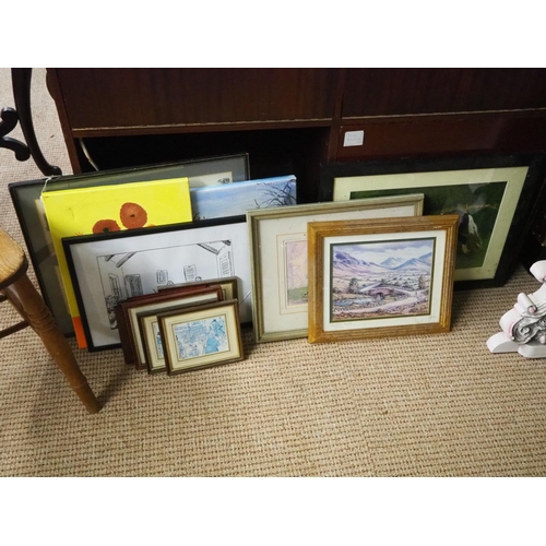 381 - An assortment of various framed paintings & prints.