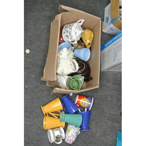 308 - A box lot of various mugs, cups and teapots