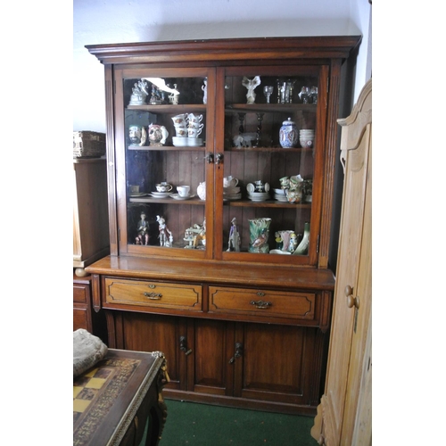 806 - A large mahogany display cabinet with glass doors and cupboards below