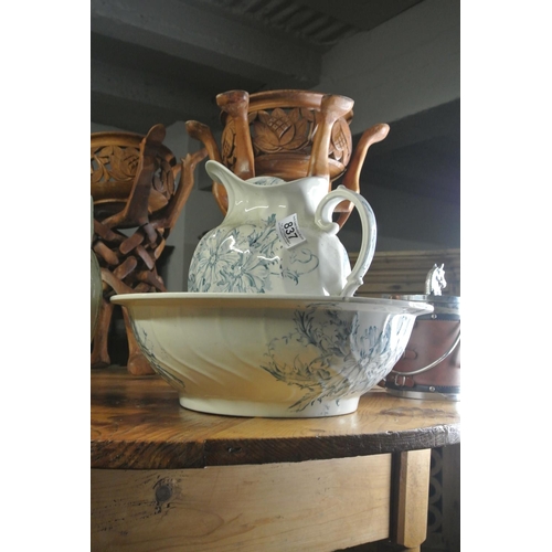 837 - A blue and white jug and basin set