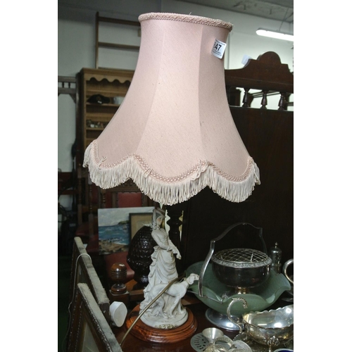 847 - A figurine based table lamp with pink shade