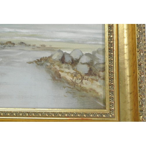 236 - A gilt framed oil on canvas, showing an Irish cottage scene signed Desmond Monroe.