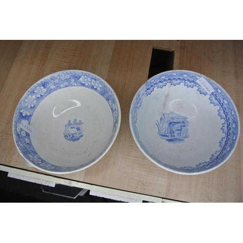 77 - Two antique blue and white bowls, one a/f.