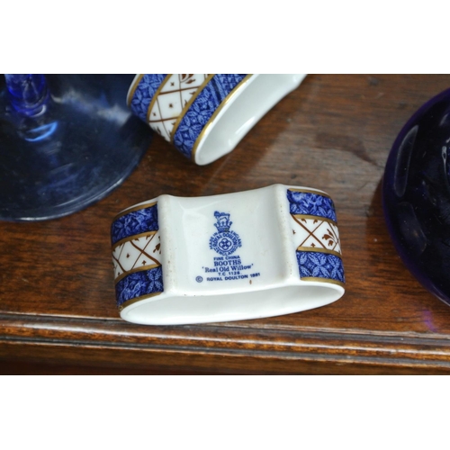 422 - A lot of various blue glassware & Royal Doulton Napkin Rings.