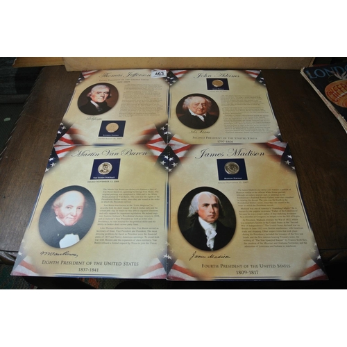 463 - A collection of four collectors cards and coins  Thomas Jefferson, John Adams, Martin Van Buren, Jam... 