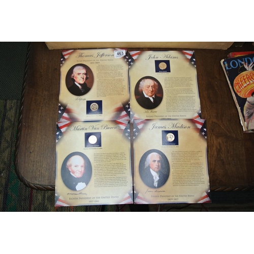 463 - A collection of four collectors cards and coins  Thomas Jefferson, John Adams, Martin Van Buren, Jam... 