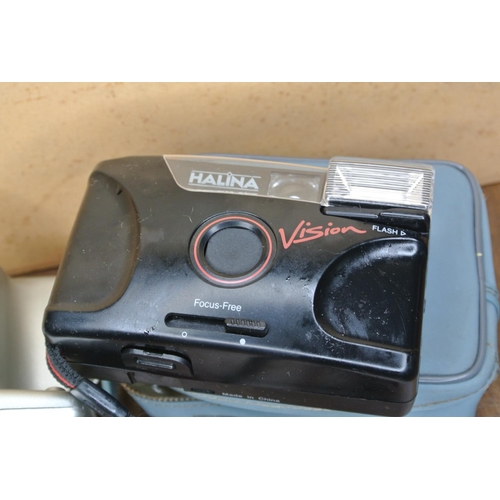 513 - A Polaroid Joycam, Halina Vision camera & a set of boxed vintage sports glasses.