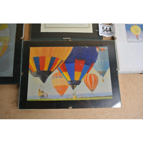 544 - A collection of vintage watercolours of hot air balloons.