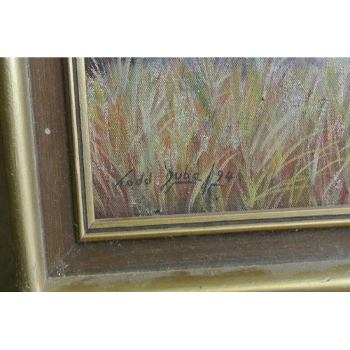 144 - An original framed landscape painting, signed to lower corner by the artist.