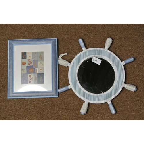 473 - A nautical mirror & framed print.