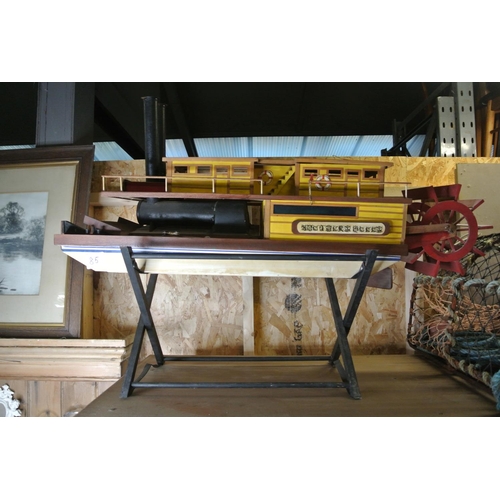 85 - A large hand built paddle steamer/ boat model.