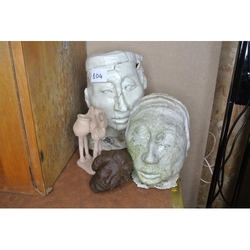 104 - A collection of 3 studio pottery/ ceramic busts.