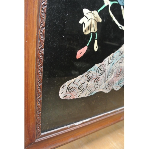 320 - A stunning antique fire screen with hand painted peacock