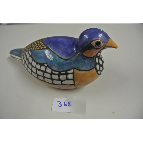 368 - A handmade ceramic model of a bird signed to the base 'Pat made me'