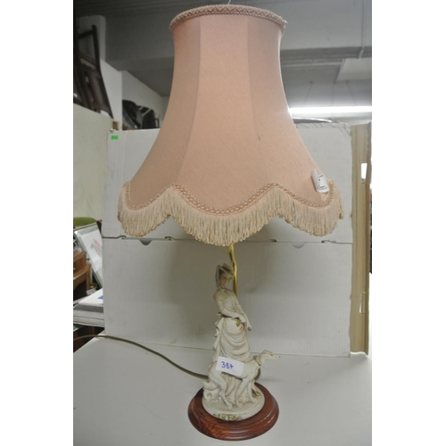 387 - A vintage table lamp in the form of a lady and her dog