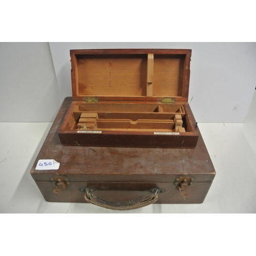 450 - A vintage wooden briefcase along with an antique wooden box