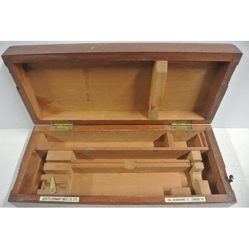 450 - A vintage wooden briefcase along with an antique wooden box