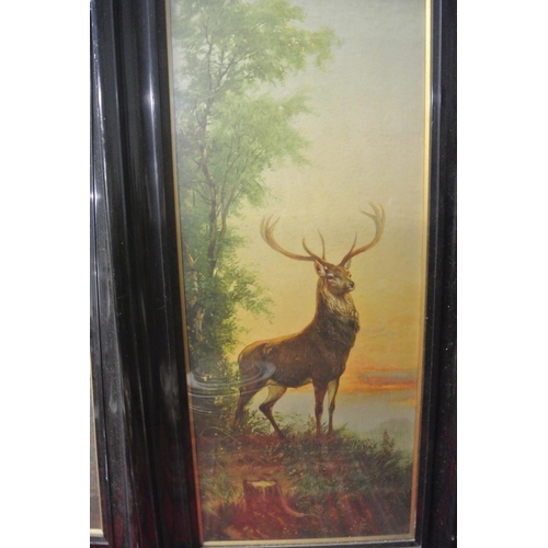 458 - A pair of paintings depicting stags in the wilderness in matching frames