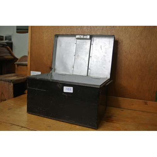 102 - A vintage metal deed/storage box