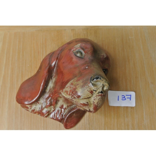 137 - A very unusual Crown Devon Rattlin Deirdre dog wall plaque