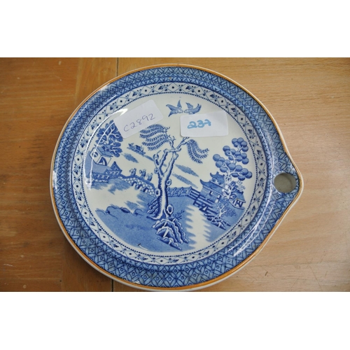 237 - An unusual antique Booths willow pattern plate with built in warmer.