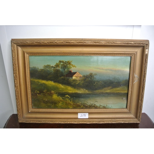 28 - A heavy gilt framed oil painting and another similar painting