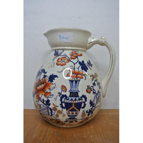 304 - An antique hand painted jug produced by Wallis Gimson and co