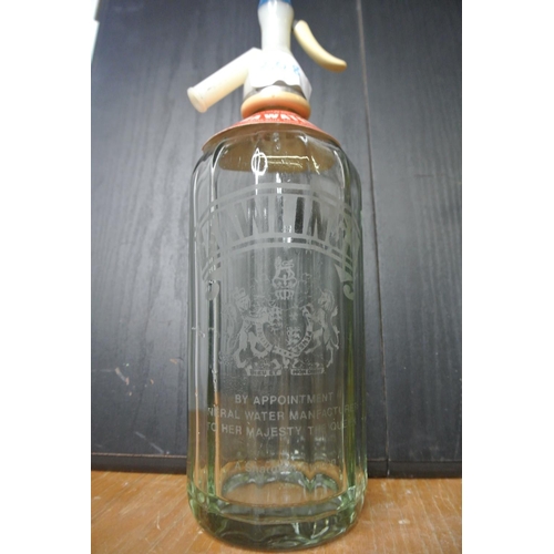 308 - A vintage/ antique glass soda syphon, with 'Rawlings' etched to glass.