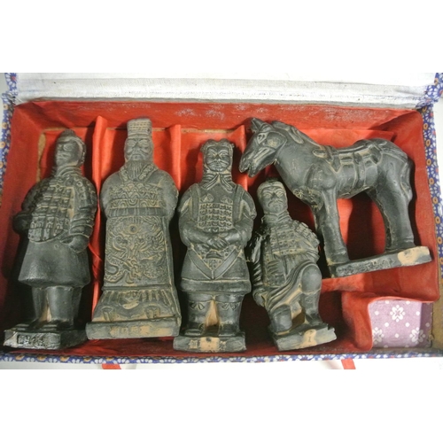 367 - A collection of items to include an unusual scale models of the Terracotta Army of Qin Dynasty, alon... 