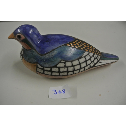 368 - A handmade ceramic model of a bird signed to the base 'Pat made me'