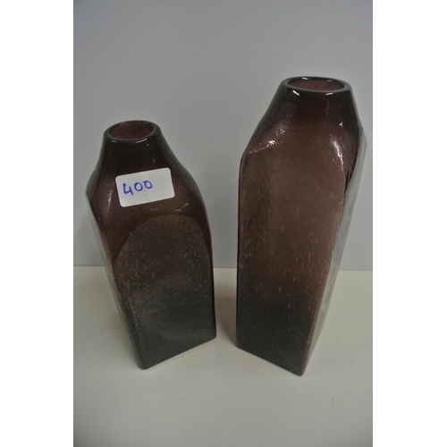 400 - Two square bottle bubble vases