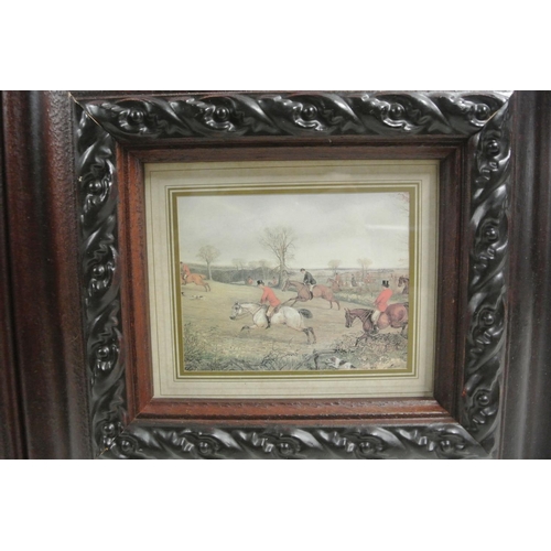 418 - Two antique prints of fox hunters in small wooden frames