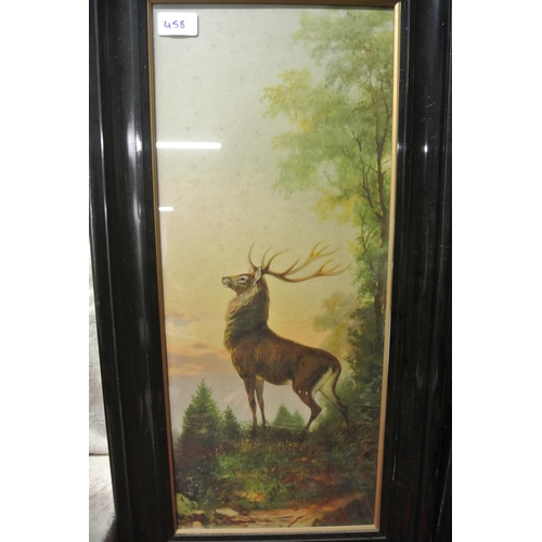 458 - A pair of paintings depicting stags in the wilderness in matching frames