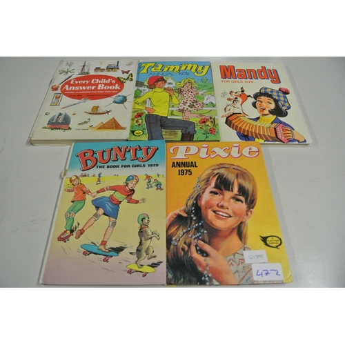 472 - A collection of retro annuals from brands such as 'Pixie', 'Bunty', 'Mandy' and more