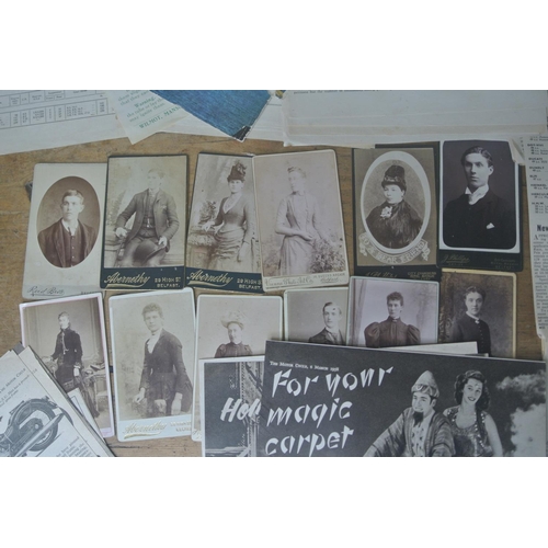 67 - A collection of vintage motor cycle newspaper cuttings and a lot of Victorian photograph portrait ca... 