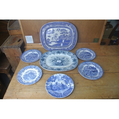 68 - Two large serving platters a/f & Five blue and white plates