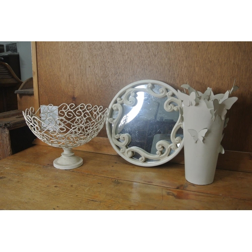 70 - An unusual fruit bowl, mirror and butterfly container