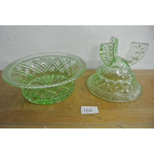 166 - A stunning antique Uranium glass 2 piece fruit bowl.