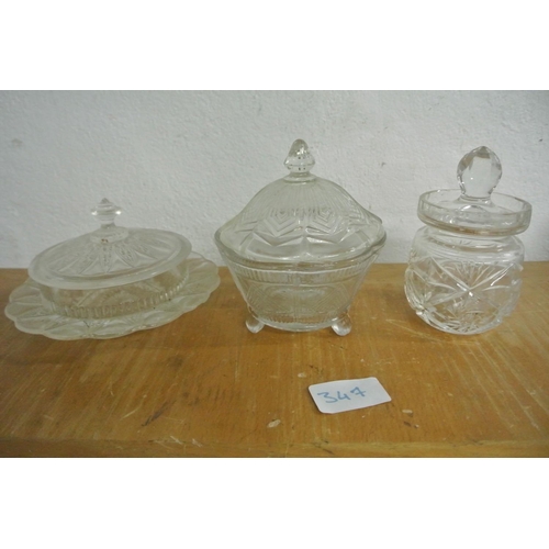 347 - A large collection of antique glassware and crystal items to include jelly moulds, butter dishes, gl... 