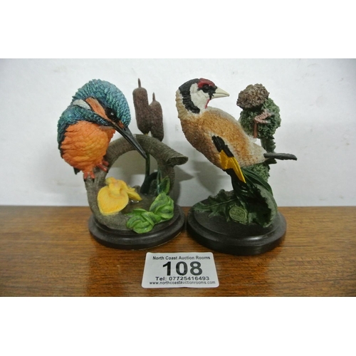 108 - Two stunning hand sculpted birds by artist Andy Pearce depicting 'The Kingfisher' and 'The Goldfinch... 