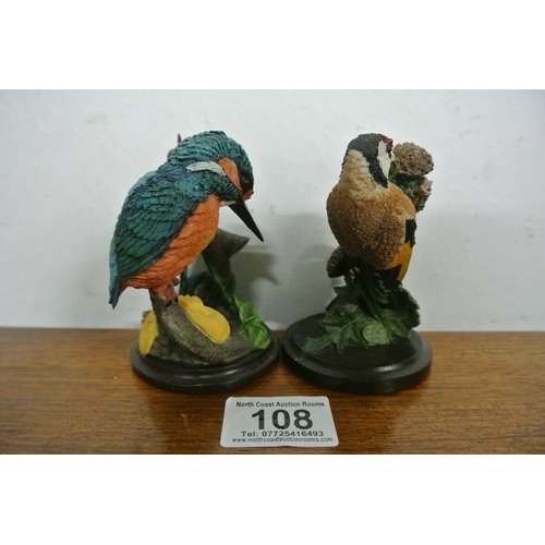 108 - Two stunning hand sculpted birds by artist Andy Pearce depicting 'The Kingfisher' and 'The Goldfinch... 