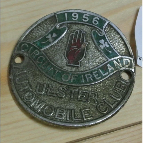 402 - A scarce enamel car grille badge, reading '1956 Circuit of Ireland - Ulster Automobile Club'.