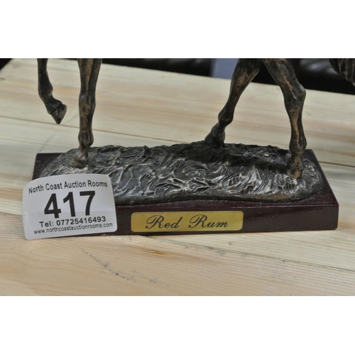 417 - 2 bronze effect Race Horsing figures to include Red Rum & Desert Orchard.