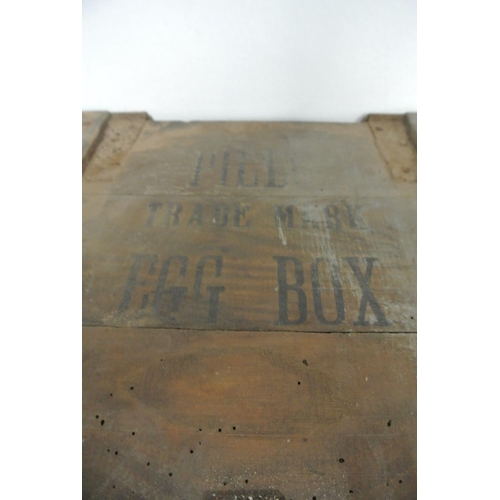 62 - An antique wooden crate with original fittings stamped 'PILLO TRADE MARK EGG BOX'.