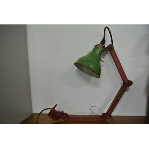 67 - A stunning antique anglepoise lamp with green enamel shade.