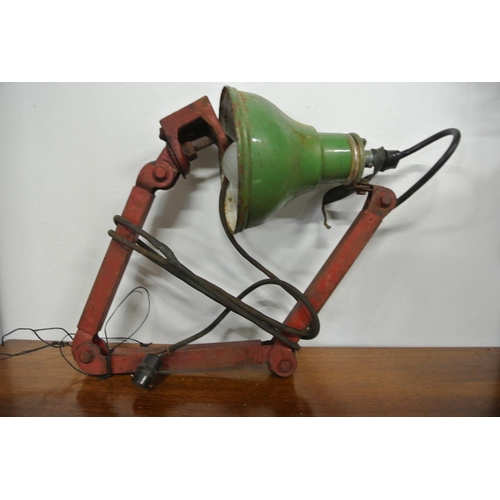 67 - A stunning antique anglepoise lamp with green enamel shade.